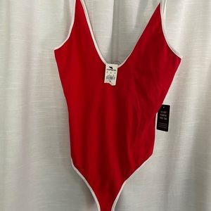 Express red thong bodysuit